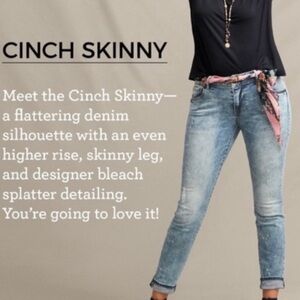 Cabi Cinch Skinny Jeans Light Wash Paint Splatter Denim Casual Versatile Size 6